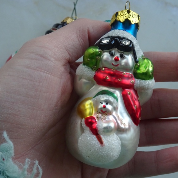 Set of 2 Classic Christmas Snowman Glass Glitter Retro Xmas Holiday Ornaments - Picture 6 of 11